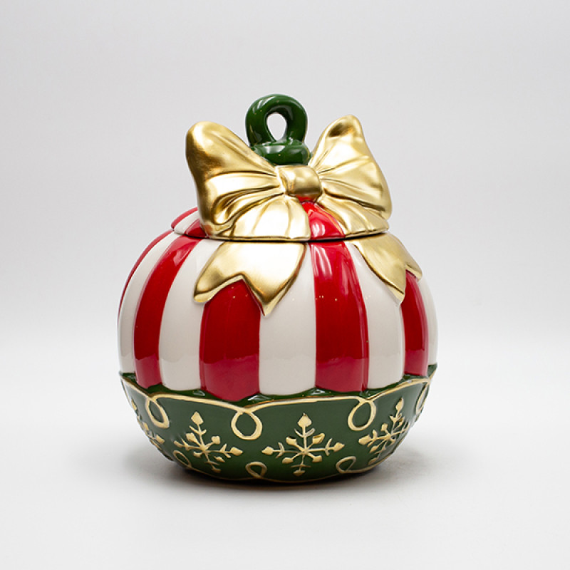 ΜΠΙΣΚΟΤΙΕΡΑ, ΧΡΙΣΤΟΥΓΕΝΝΙΑΤΙΚΗ  ΜΠΑΛΑ CANDY ΜΕ ΧΡΥΣΟ ΦΙΟΓΚΟ, ΔΙΑΚΟΣΜΗΤΙΚΗ, 18.5x21.5cm