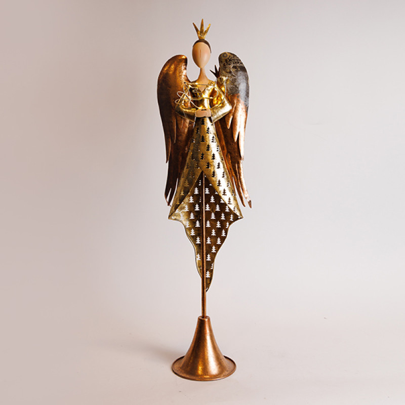 ΑΓΓΕΛΟΣ ΜΕ ΜΠΡΟΝΖΕ ΦΤΕΡΑ ΚΑΙ ΧΡΥΣΟ ΦΟΡΕΜΑ, ΜΕΤΑΛΛΙΚΟΣ, 23.5x15.24x81.30cm