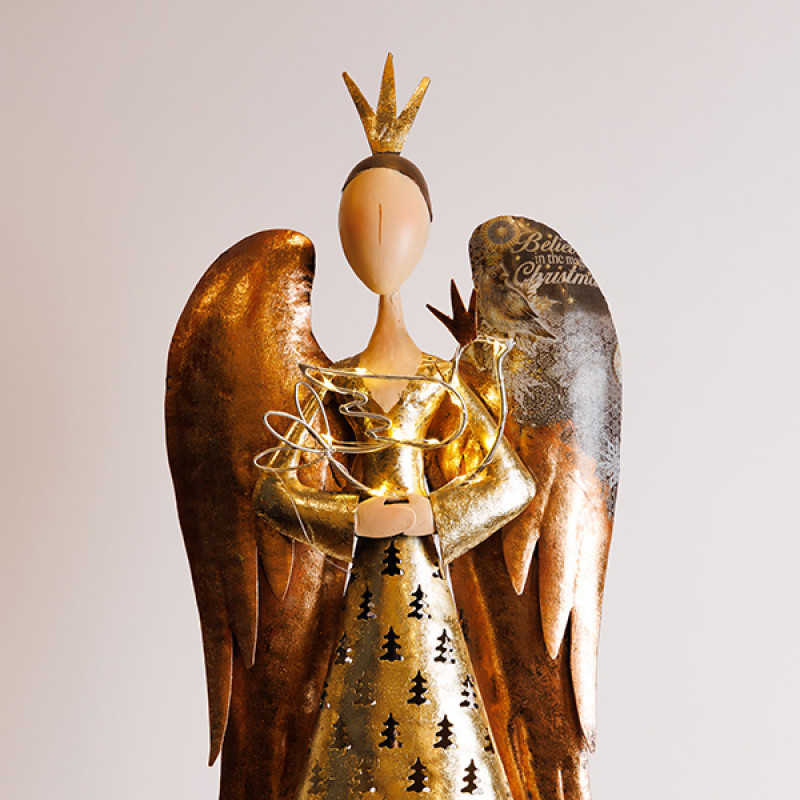 ΑΓΓΕΛΟΣ ΜΕ ΜΠΡΟΝΖΕ ΦΤΕΡΑ ΚΑΙ ΧΡΥΣΟ ΦΟΡΕΜΑ, ΜΕΤΑΛΛΙΚΟΣ, 23.5x15.24x81.30cm