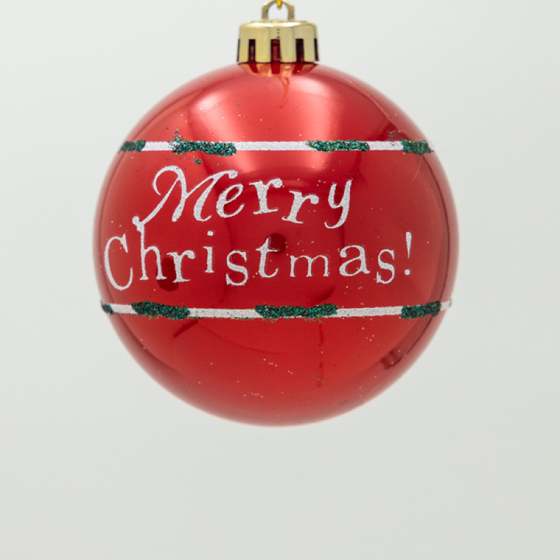 ΠΛΑΣΤΙΚΗ ΜΠΑΛΑ, ΚΟΚΚΙΝΟ ΠΑΓΩΜΕΝΟ ΜΕ ΕΠΙΓΡΑΦΗ MERRY CHRISTMAS, ΣΕΤ 6ΤΜΧ, 8cm