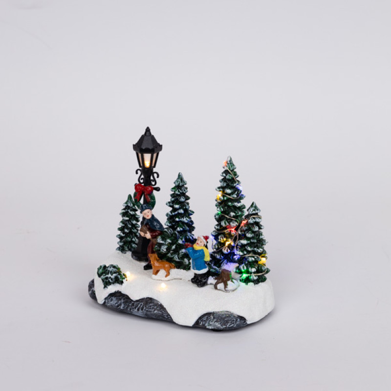 ΧΡΙΣΤΟΥΓΕΝΝΙΑΤΙΚΗ ΠΑΡΑΣΤΑΣΗ ΜΕ ΠΑΙΔΑΚΙΑ, ΔΕΝΤΡΑΚΙ ΚΑΙ ΣΚΥΛΑΚΙ, ΜΠΑΤΑΡΙΑΣ, 16x9.5x14cm