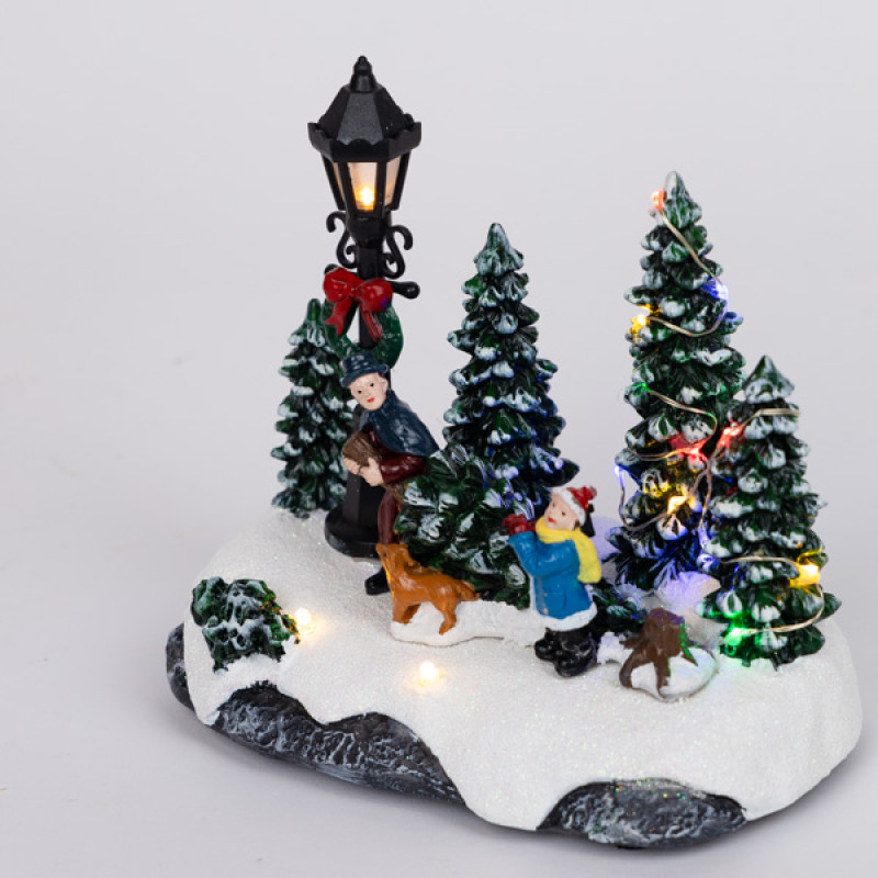 ΧΡΙΣΤΟΥΓΕΝΝΙΑΤΙΚΗ ΠΑΡΑΣΤΑΣΗ ΜΕ ΠΑΙΔΑΚΙΑ, ΔΕΝΤΡΑΚΙ ΚΑΙ ΣΚΥΛΑΚΙ, ΜΠΑΤΑΡΙΑΣ, 16x9.5x14cm