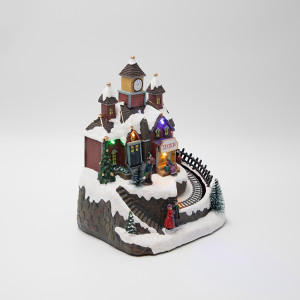 ΣΤΑΘΜΟΣ, ΜΕ ΧΡΙΣΤΟΥΓΕΝΝΙΑΤΙΚΟ ΤΡΕΝΑΚΙ, ΦΩΤΙΖΟΜΕΝΟ, ΜΠΑΤΑΡΙΑΣ, 19x15x23cm