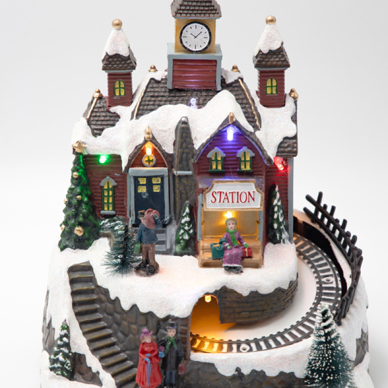 ΣΤΑΘΜΟΣ, ΜΕ ΧΡΙΣΤΟΥΓΕΝΝΙΑΤΙΚΟ ΤΡΕΝΑΚΙ, ΦΩΤΙΖΟΜΕΝΟ, ΜΠΑΤΑΡΙΑΣ, 19x15x23cm