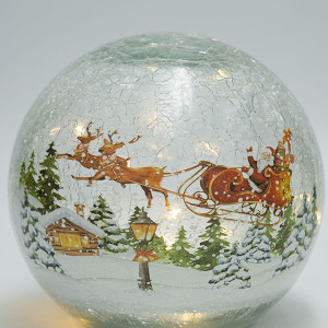 ΕΠΙΤΡΑΠΕΖΙΑ ΦΩΤΙΖΟΜΕΝΗ ΓΥΑΛΙΝΗ ΜΠΑΛΑ, ΚΡΑΚΕΛΕ, ΜΕ ΧΡΙΣΤΟΥΓΕΝΝΙΑΤΙΚΗ ΠΑΡΑΣΤΑΣΗ, ΜΠΑΤΑΡΙΑΣ, TIMER, 14cm