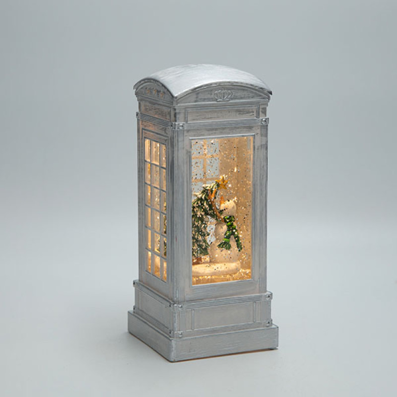 ΤΗΛΕΦΩΝΙΚΟΣ ΘΑΛΑΜΟΣ ΜΕ ΧΙΟΝΑΝΘΡΩΠΟ, ΛΕΥΚΟΣ, ΜΕ ΝΕΡΟ ΣΤΟ ΕΣΩΤΕΡΙΚΟ, ΦΩΤΙΖΟΜΕΝΟΣ, ΜΠΑΤΑΡΙΑΣ, TIMER, 8.8x8.8x21cm