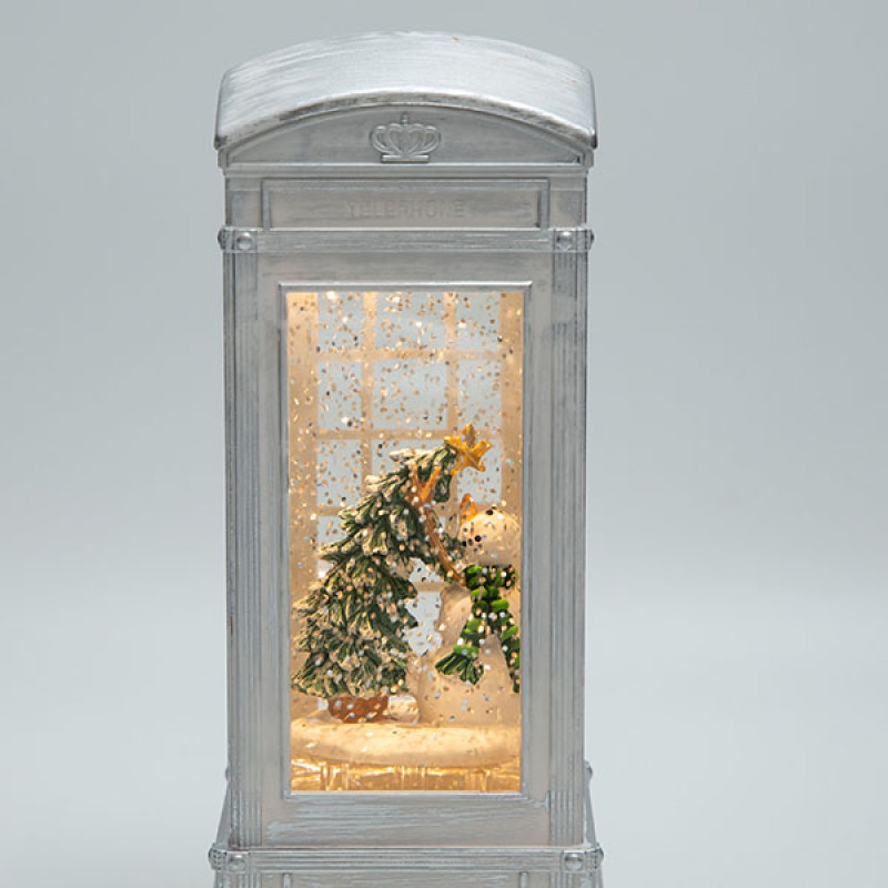 ΤΗΛΕΦΩΝΙΚΟΣ ΘΑΛΑΜΟΣ ΜΕ ΧΙΟΝΑΝΘΡΩΠΟ, ΛΕΥΚΟΣ, ΜΕ ΝΕΡΟ ΣΤΟ ΕΣΩΤΕΡΙΚΟ, ΦΩΤΙΖΟΜΕΝΟΣ, ΜΠΑΤΑΡΙΑΣ, TIMER, 8.8x8.8x21cm