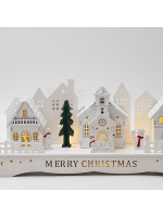 ΞΥΛΙΝΗ ΠΑΡΑΣΤΑΣΗ ΜΕ ΣΠΙΤΑΚΙΑ, ΛΕΥΚΗ, ΦΩΤΙΖΟΜΕΝΗ, TIMER, ΜΠΑΤΑΡΙΑΣ, 33x8x12.5cm